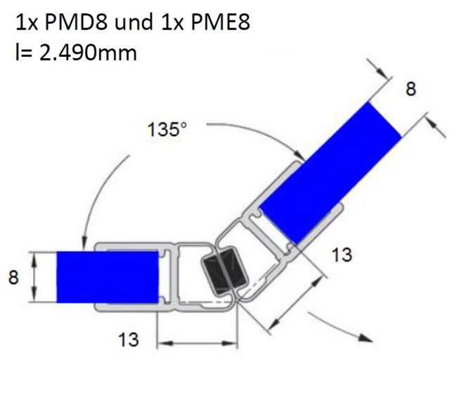 2er SET REHAU Magnetdichtung 135°, 6 - 8 mm, rechts + links
