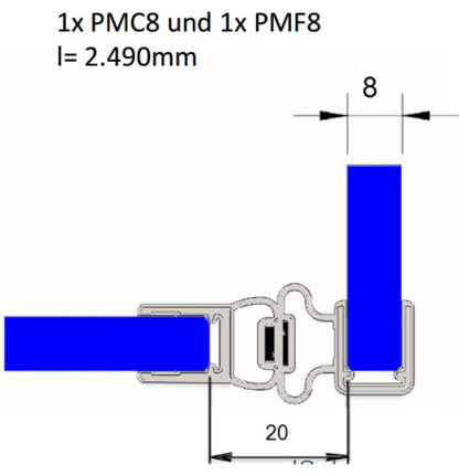 2er Set REHAU Magnetdichtung - 90°  für Pendelbeschläge, 6 - 8 mm