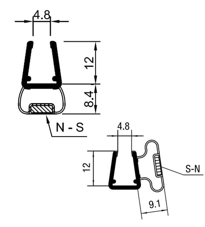 2er Set REHAU Magnetdichtung - 90°  für Pendelbeschläge, 6 - 8 mm